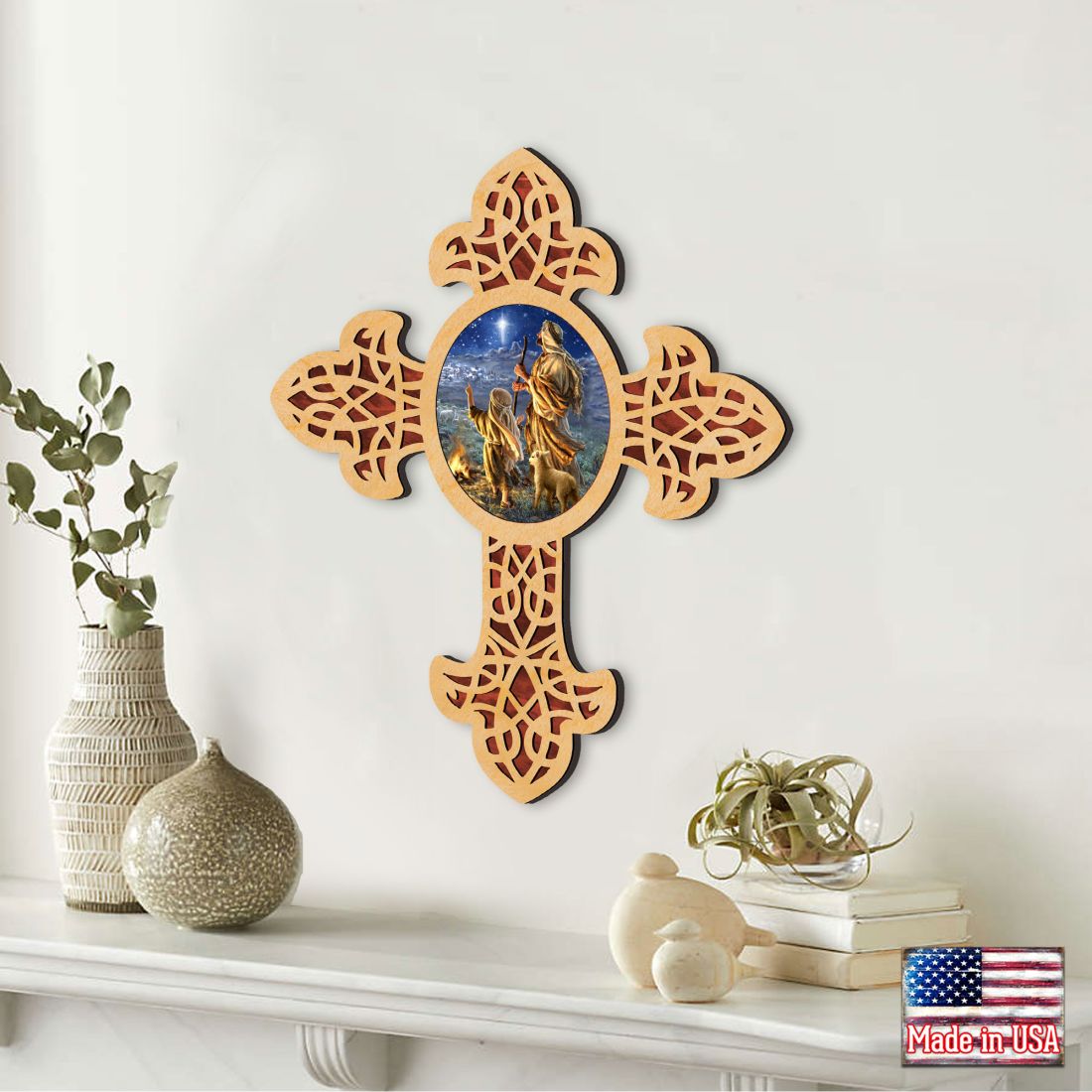 Cruz de madera puntiaguda Starlight Shepherd de D. Gelsinger - Decoración inspiradora - 88387-DG