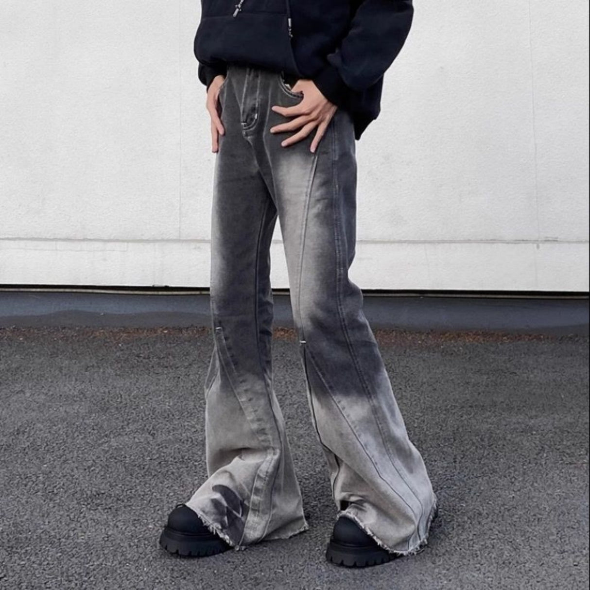 Retro Washed Gradient Fringed Jeans - Lootquake