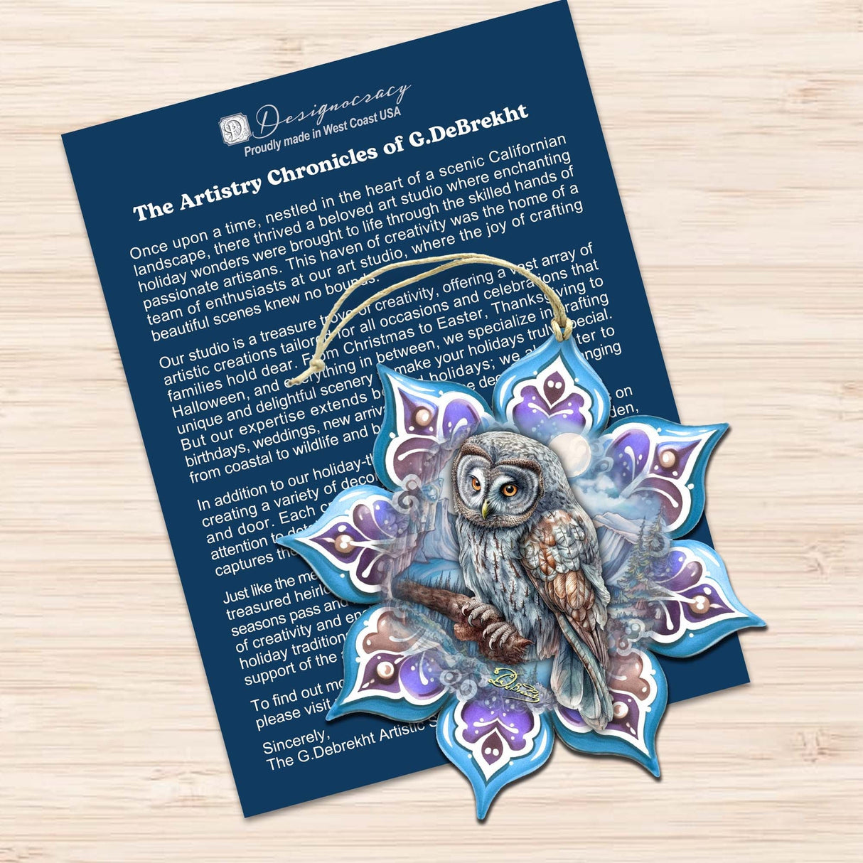 Owls Snowflake Wooden Ornaments Set of 3 by G. Debrekht - Nature Wildlife Decor - 8090152-S3