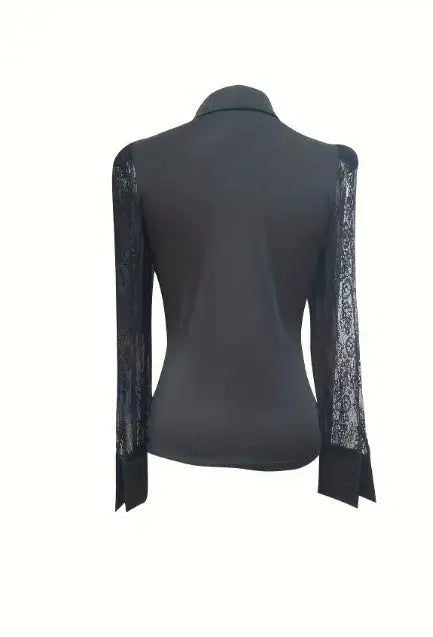 Ladies' Solid Color Mesh V-neck Casual Button Up Shirt - Lootquake