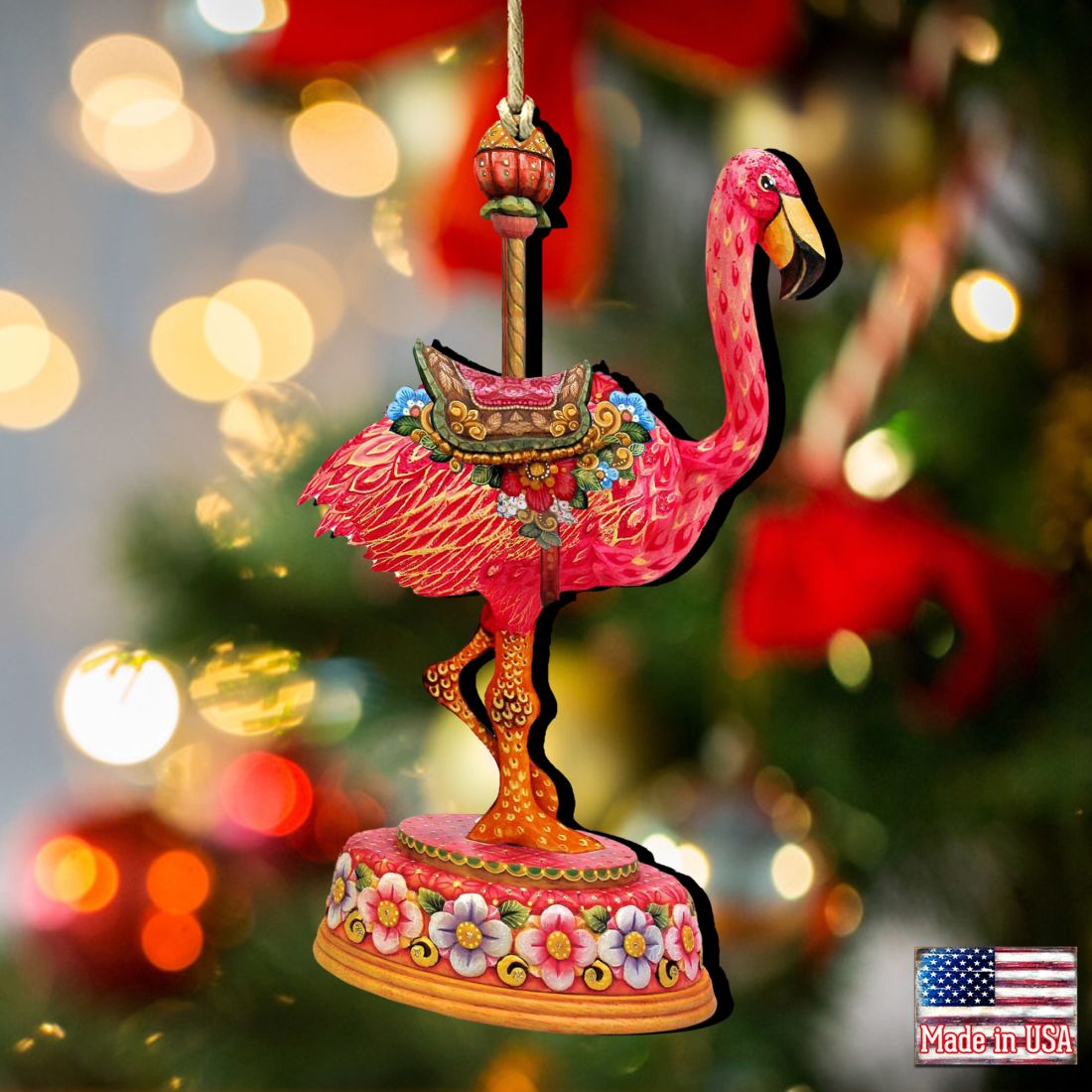 Carousel Flamingo Christmas Wooden Ornaments by G. DeBrekht - Carousel Holiday Decor - 8114035