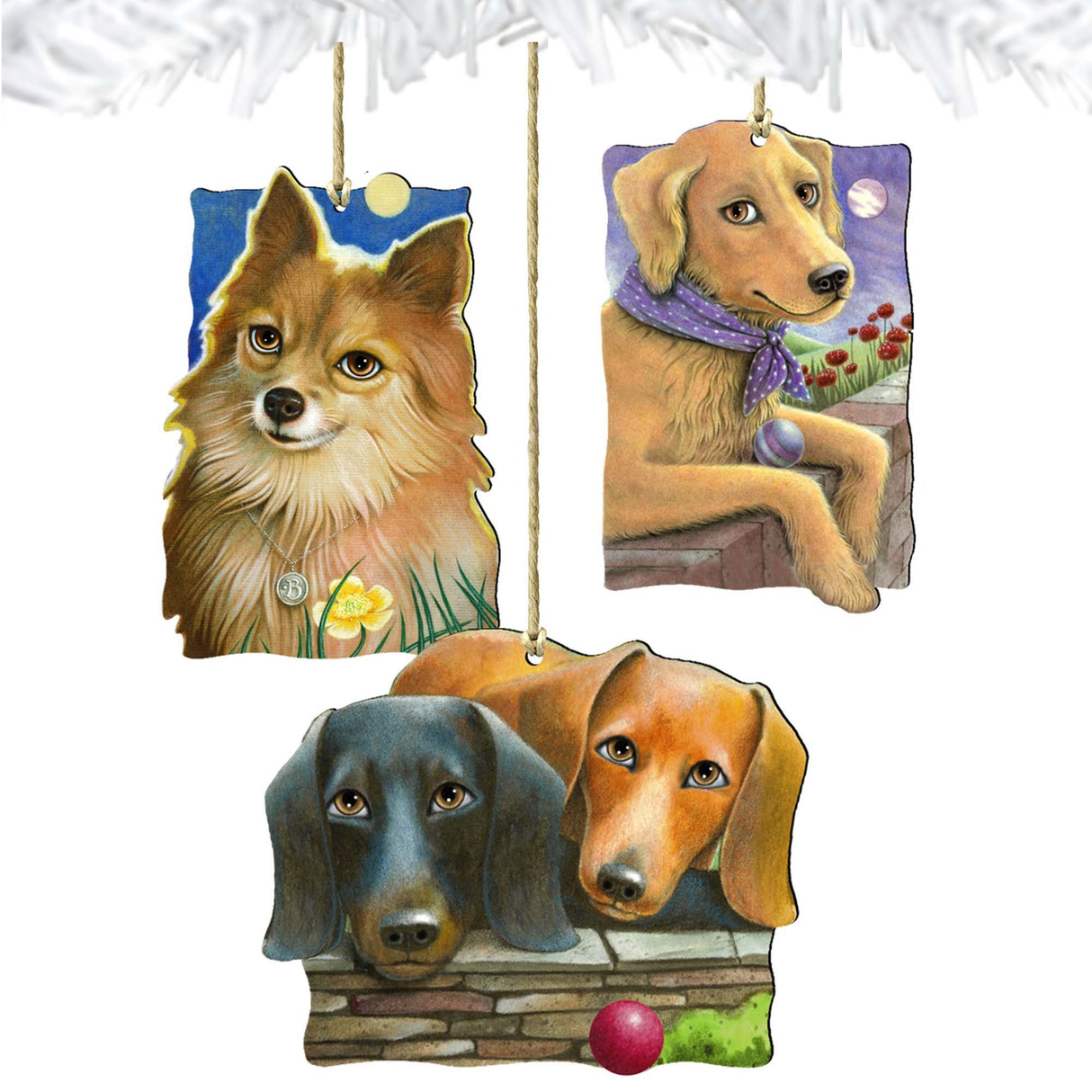 Doggie Companions Wooden Ornaments Set of 3 by Laura Seeley - Pets Dog and Cats Decor - 8100092S3-LS