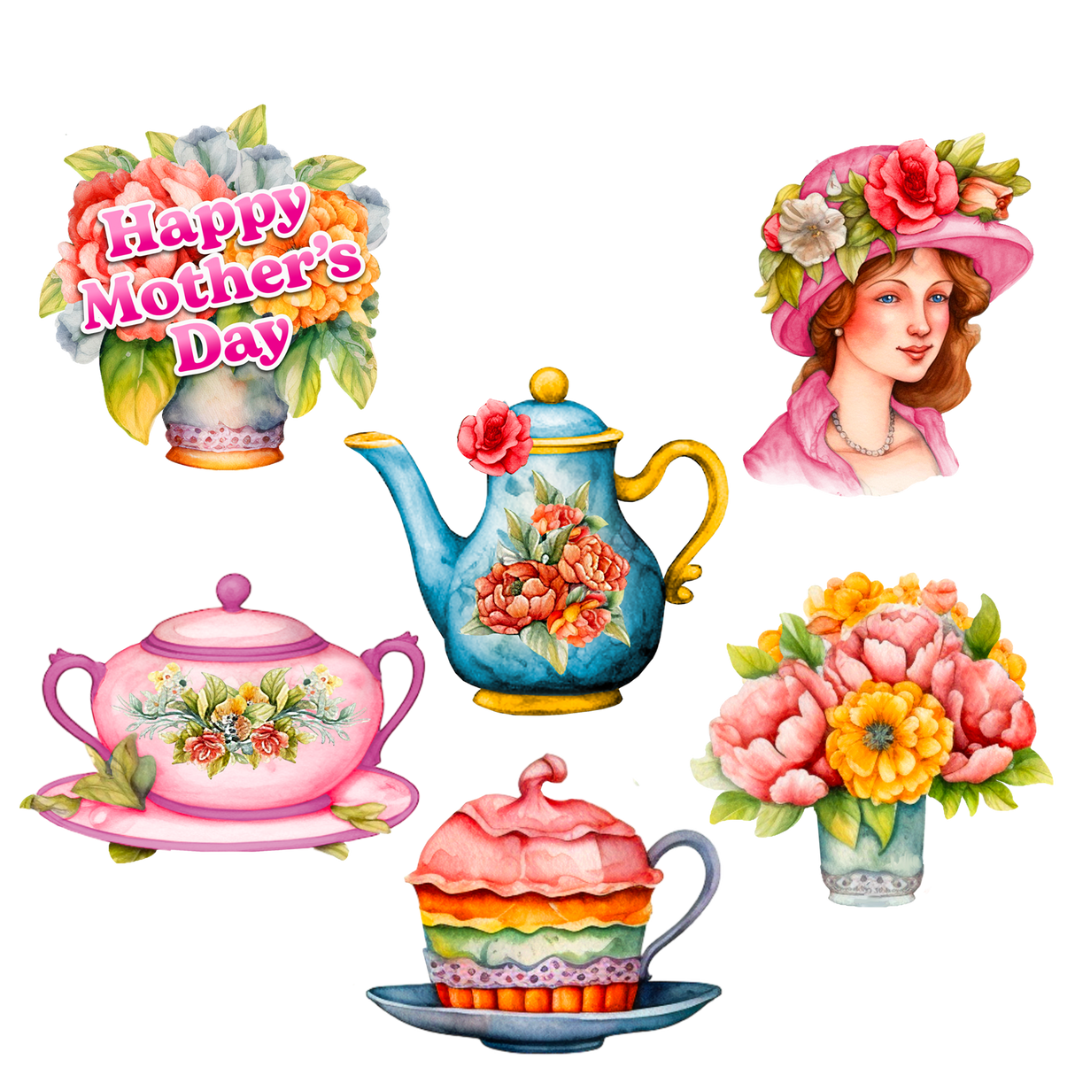 Juego de 6 adornos decorativos de madera con clip para el Día de la Madre de G. Debrekht - Love Family Decor - 8090059C-S6