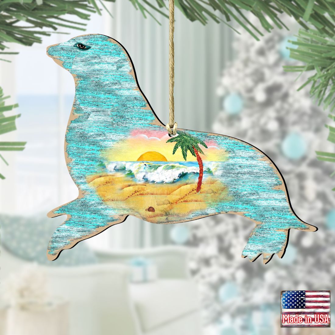 Sea Lions Wooden Ornaments by G. DeBrekht - Coastal Holiday Decor - 8198532