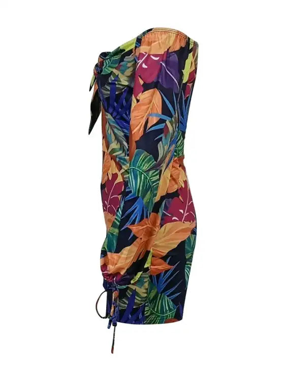 Ladies' Long Sleeved Vacation Elegant And Fashionable Plant Printed Cuffs With Drawstring Design, Chest Strap, Jumpsuit - Lootquake