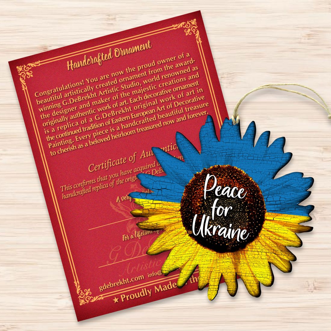 Adornos de madera de girasol para Ucrania - Decoración Internacional - 8187125