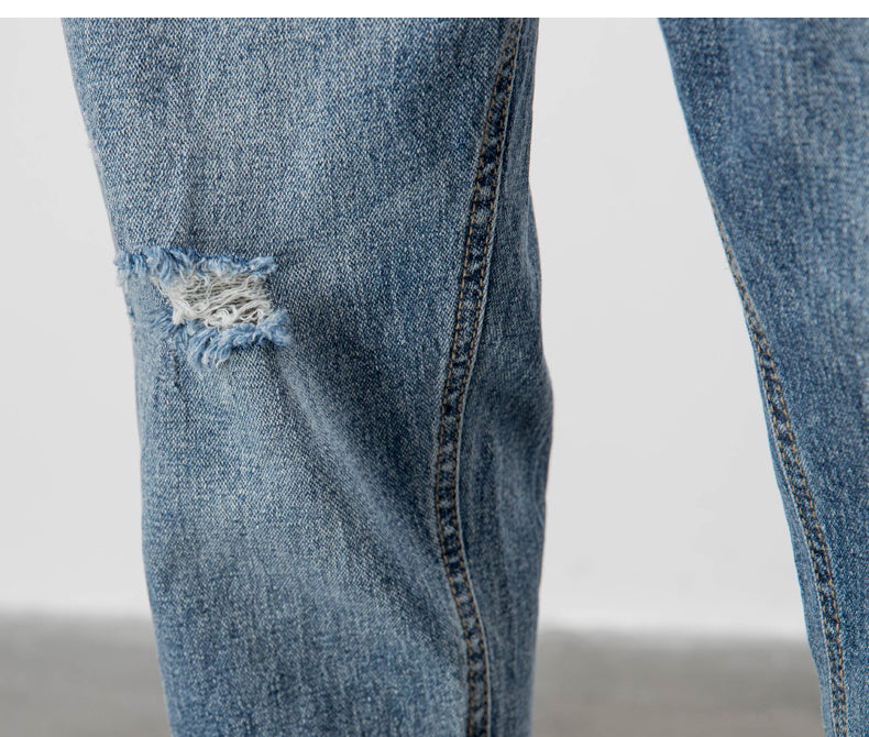 Light-colored Jeans Men's Loose Straight Ripped Leisure Tapered Stretch - Lootquake