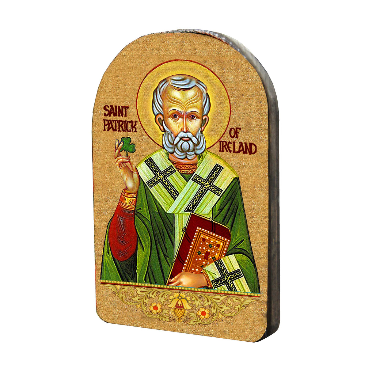Icono celta religioso de madera de San Patricio, chapado en oro - Decoración inspiradora - 86060