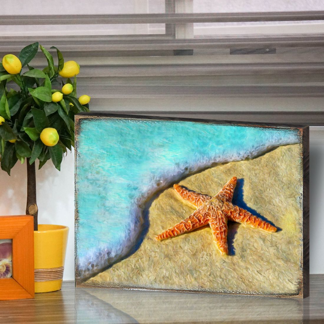 Starfish Wood Wooden Coastal Wall Art by Nature Wonders - Coastal Sea-Life Decor - 95253B