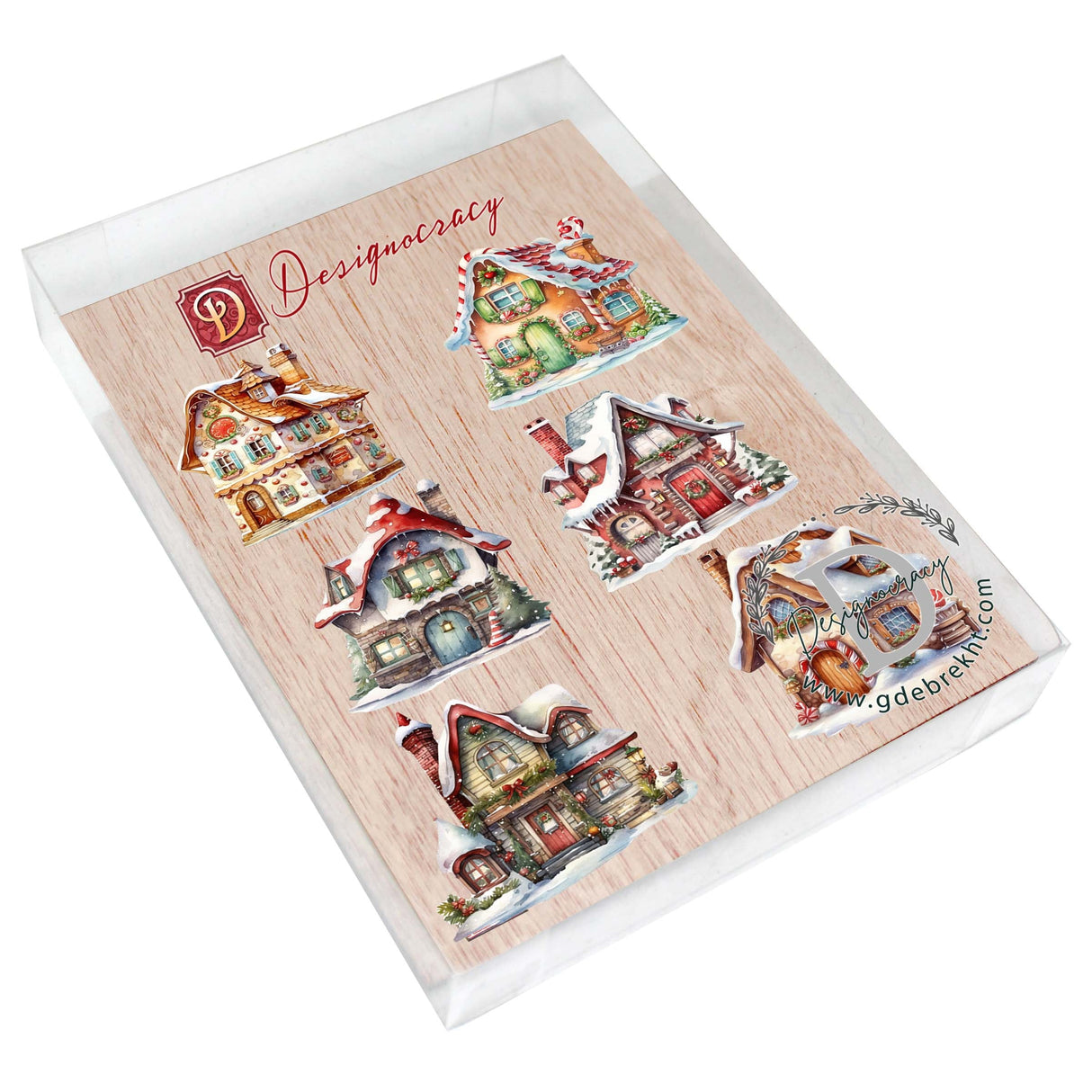 Christmas Houses Decorative Wooden Magnets Set of 6 by G. Debrekht - Christmas Decor - 8090024G-S6