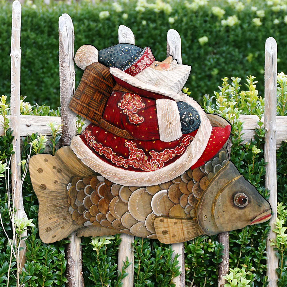 Golden Fish Santa Christmas Door Decor by G. DeBrekht - Christmas Santa Snowman Decor - 8121635H