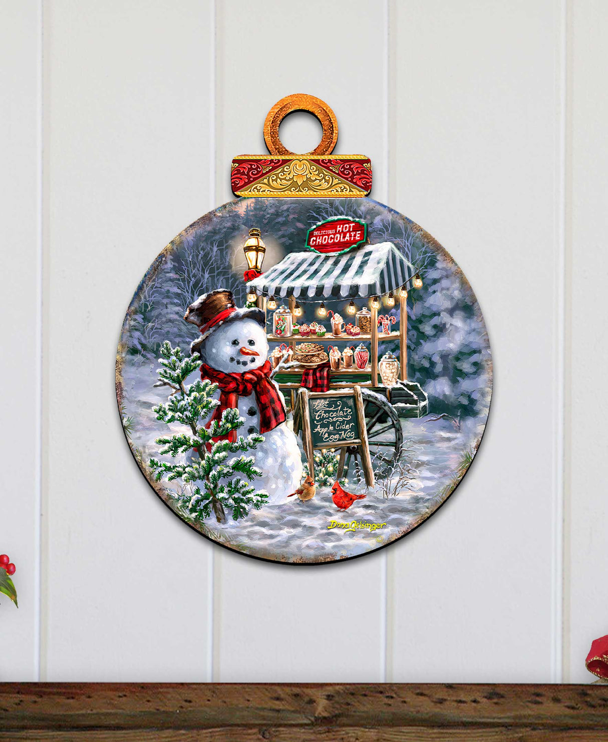 Puesto de chocolate caliente - Decoración navideña para puertas de D. Gelsinger - Decoración navideña de Papá Noel y muñeco de nieve - 8611087H-DG