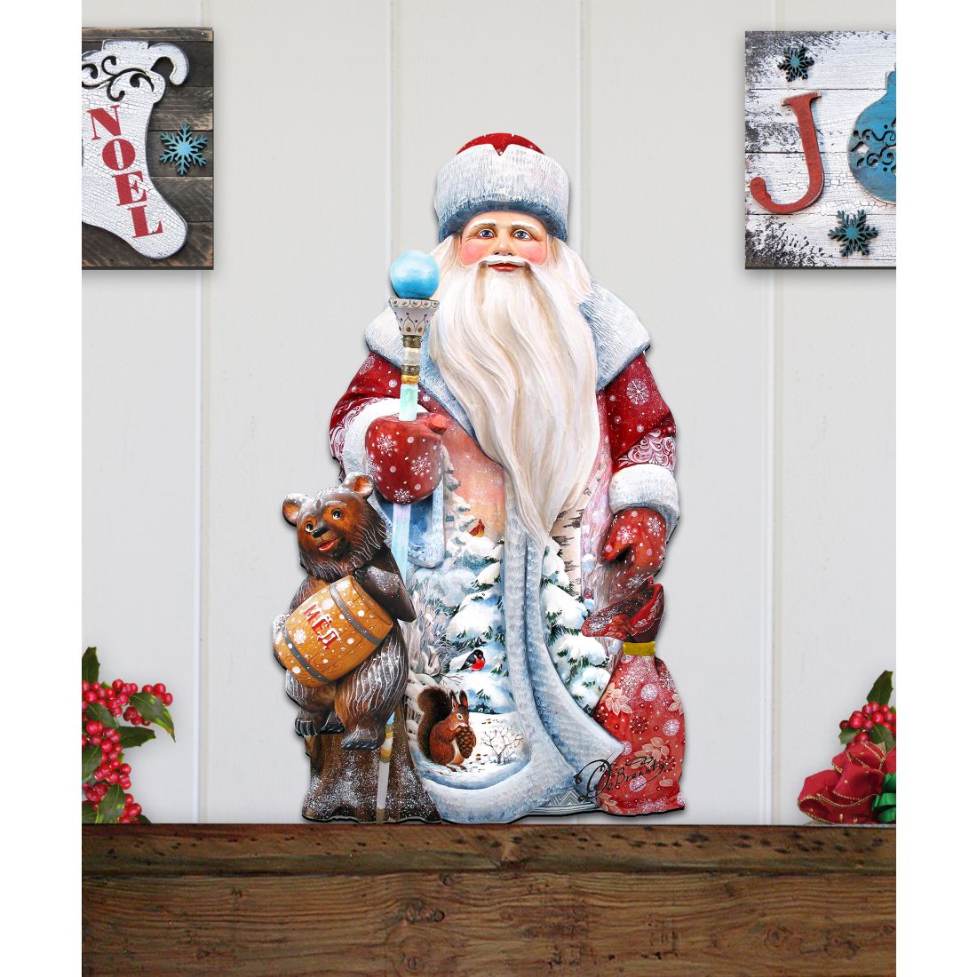 Santa and a Honey Bear Door Decor by G. DeBrekht - Christmas Santa Snowman Decor - 8128811H