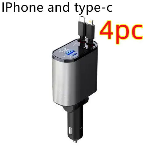 Metal Car Charger 100W Super Fast Charging Car Cigarette Lighter USB And TYPE-C Adapter - Lootquake