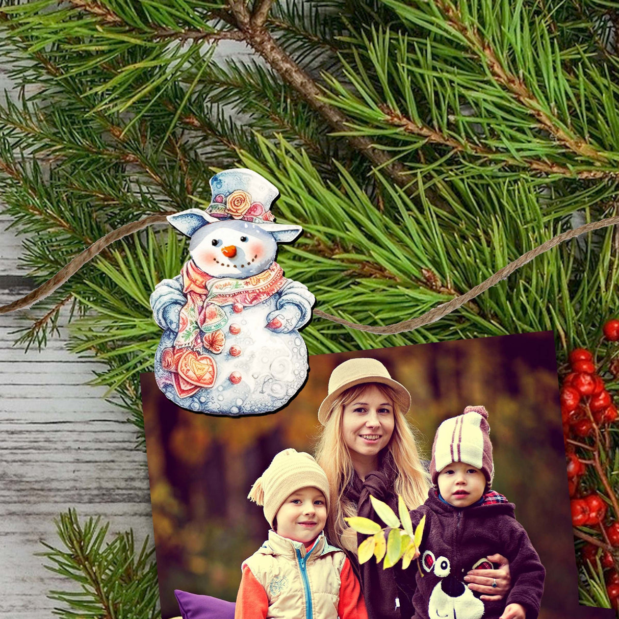 Snowman Decorative Wooden Clip-on Ornaments Set of 6 by G. Debrekht - Christmas Decor - 8090023C-S6