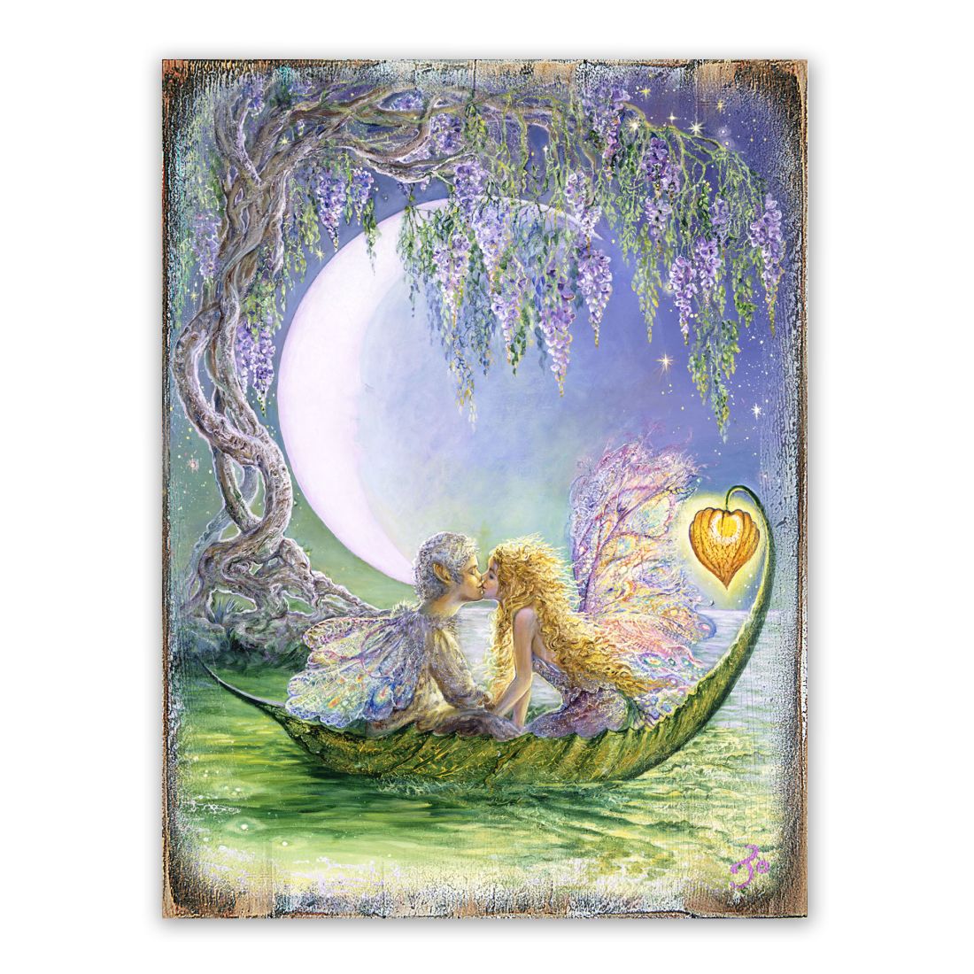 Arte de pared de madera con fantasía de luna de glicina de Josephine Wall - Decoración de fantasía - 852141-JW