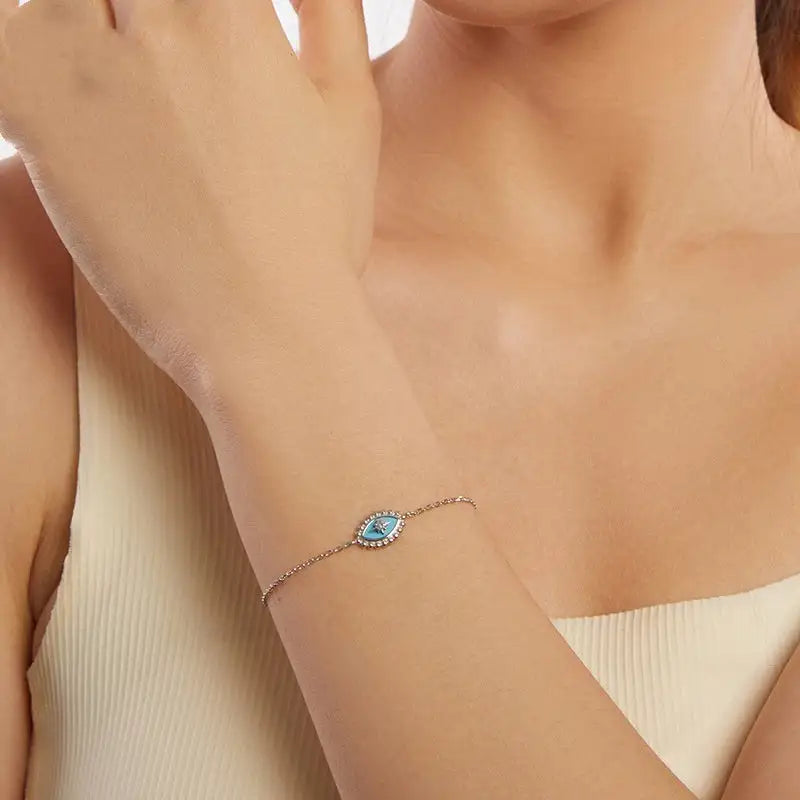 Eight-pointed Stars Devil's Eye Bracelet Sterling Silver White Gold Plated - Lootquake