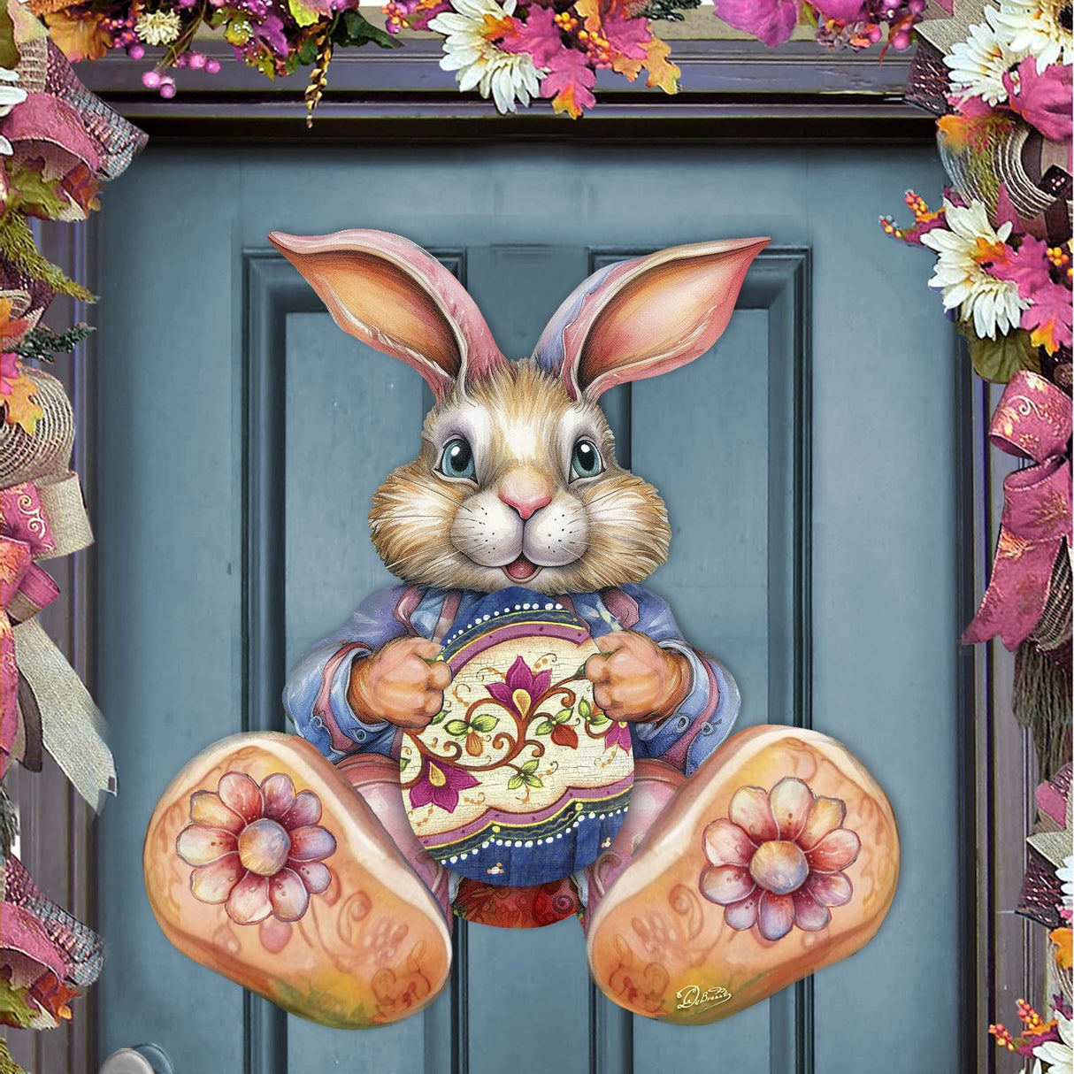 Easter Bunny Boy with Egg Holiday Door Decor by G. Debrekht - Easter Spring Decor - 8652767H