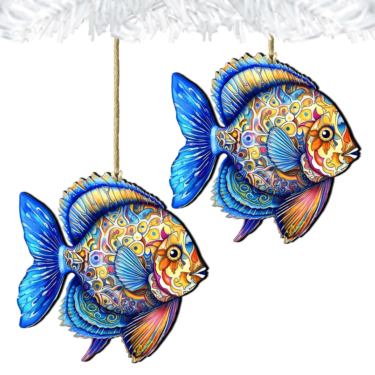 Nautical Christmas Ornaments - Oceanic Opal Fish Wooden Ornaments by G. Debrekht Coastal Holiday Decor - 8688302