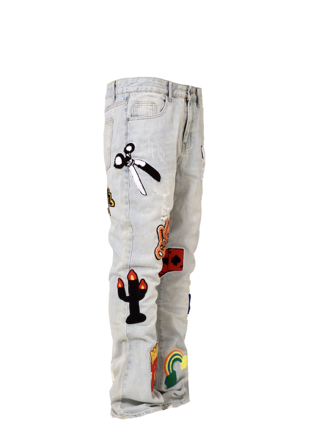 Light Color Irregular Towel Embroidered Slim Straight-leg Denim Trousers - Lootquake