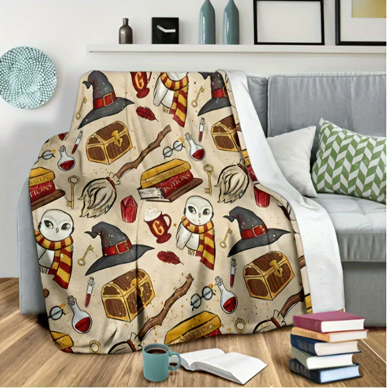 1pc Flannel Digital Printed Throw Blanket Sofa Blanket, Home Leisure Blanket, Air Conditioning Blanket, Nap Blanket, Soft And Comfortable Halloween Cute Hat Cat White Ghost Bat Pumpkin Bed Blanket