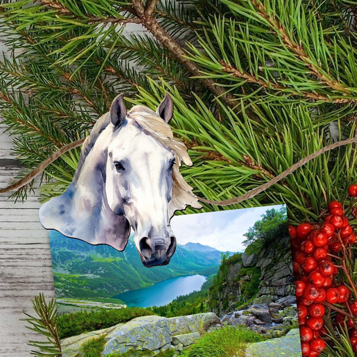 Juego de 3 adornos decorativos de madera con forma de caballo, de G. Debrekht - Decoración navideña - 8091039C-S3