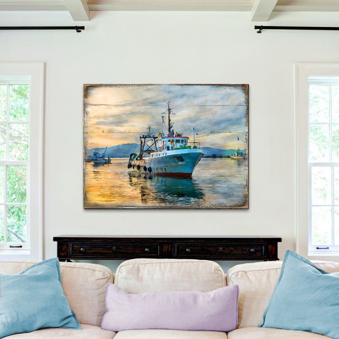 Fishing Boat Wood Wooden Coastal Wall Art by Nature Wonders - Coastal Sea-Life Decor - 95235B