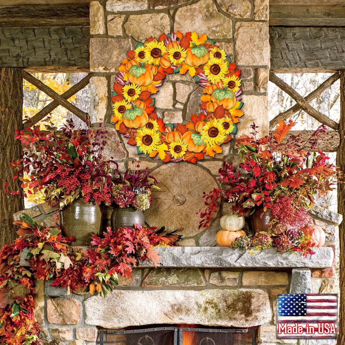 Fall Holiday Door Wreath by G. DeBrekht - Thanksgiving Halloween Decor - 8185305H