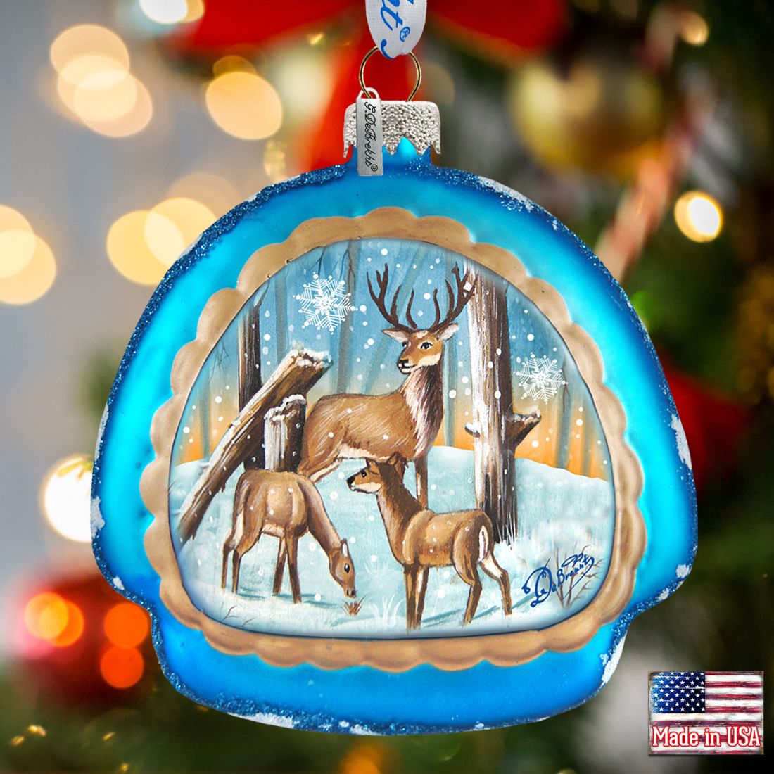 Deer Love Glass Ornament by G. DeBrekht - Wildlife Holiday Decor - 756-011