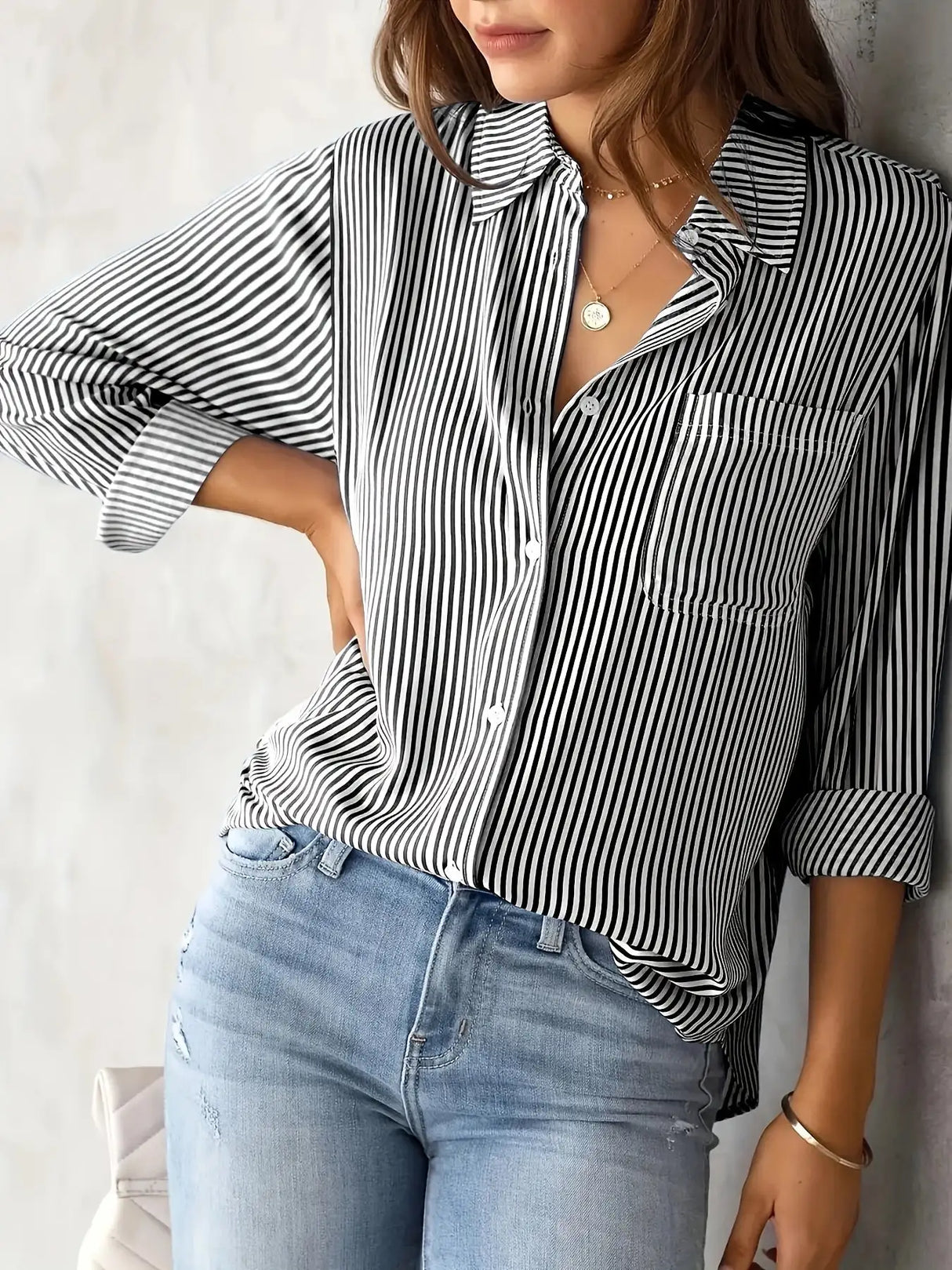 Classic Striped Casual, Business, Versatile Four Seasons Can Wear A Long-sleeved Shirt. - Lootquake