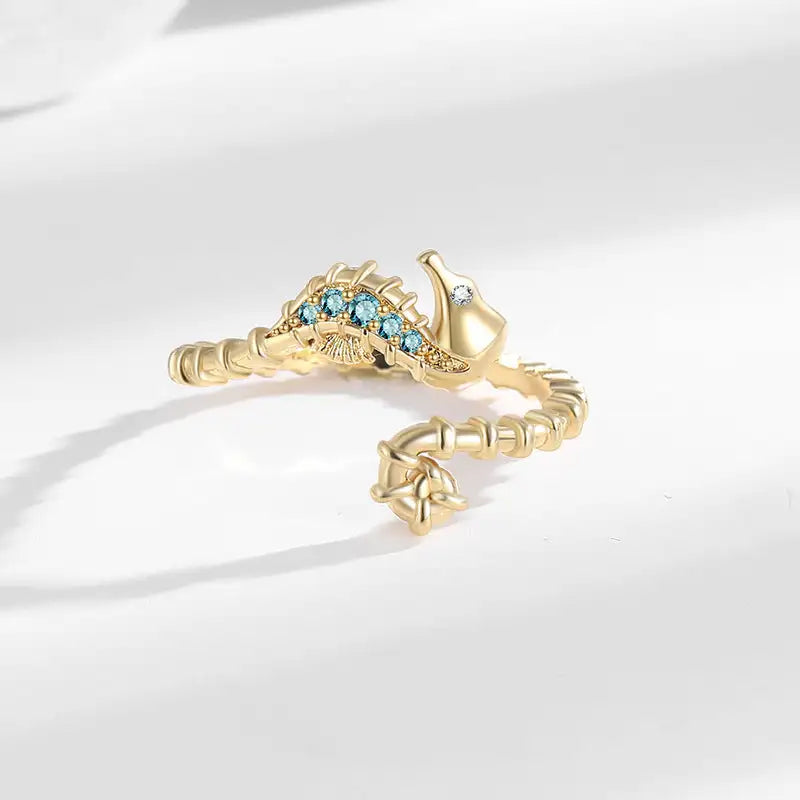 Ocean Seahorse Open Ring Female Inlaid With Green Zirconium - Lootquake
