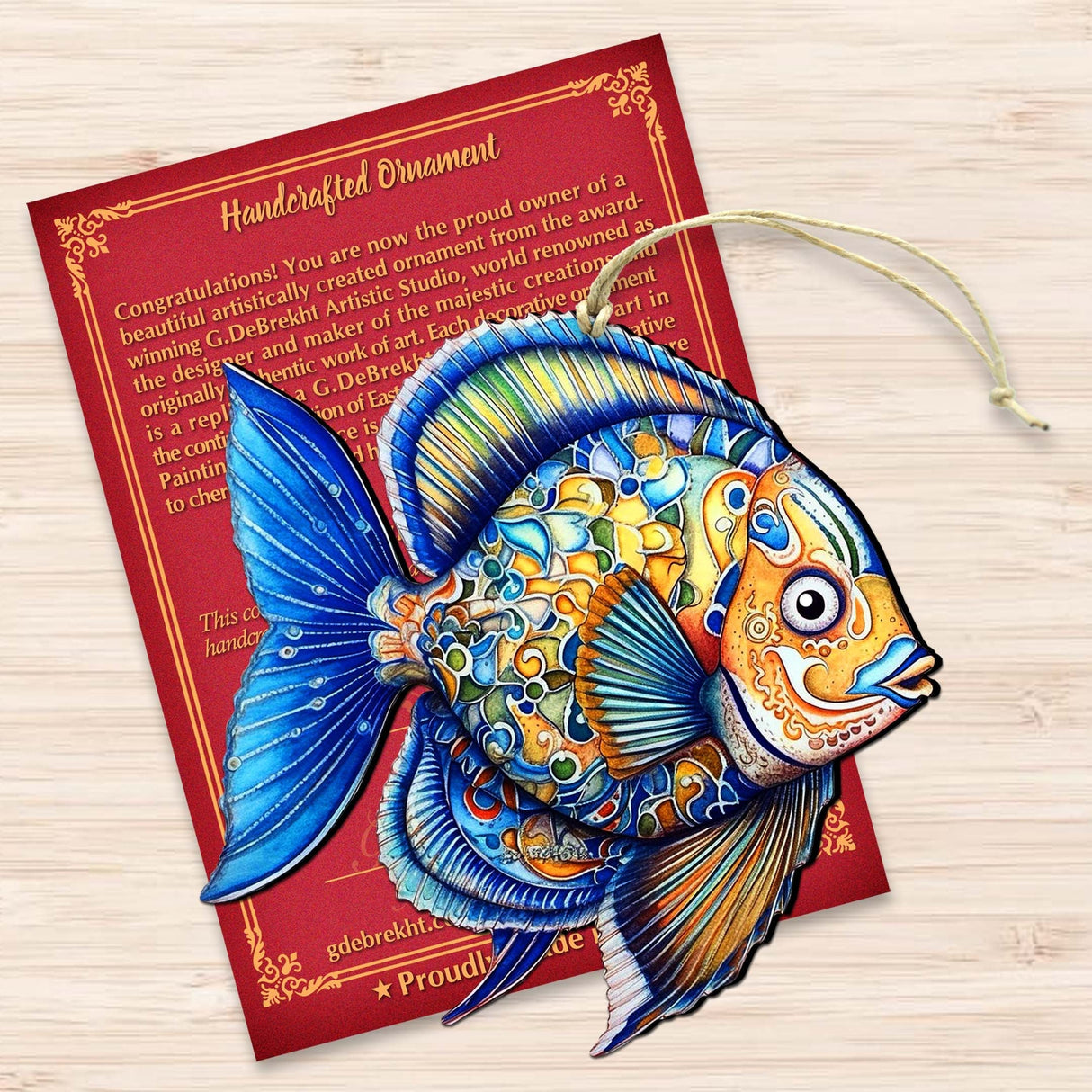 Adornos navideños de madera - Adornos de madera con forma de pez azul de G.Debrekht Coastal Holiday Decor - 8688301