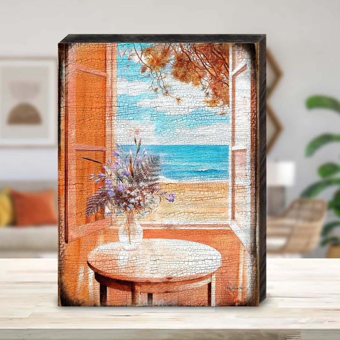 Arte mural costero de madera con vista a la ventana de South Perth, de Nature Wonders - Decoración costera con vida marina - 95313B