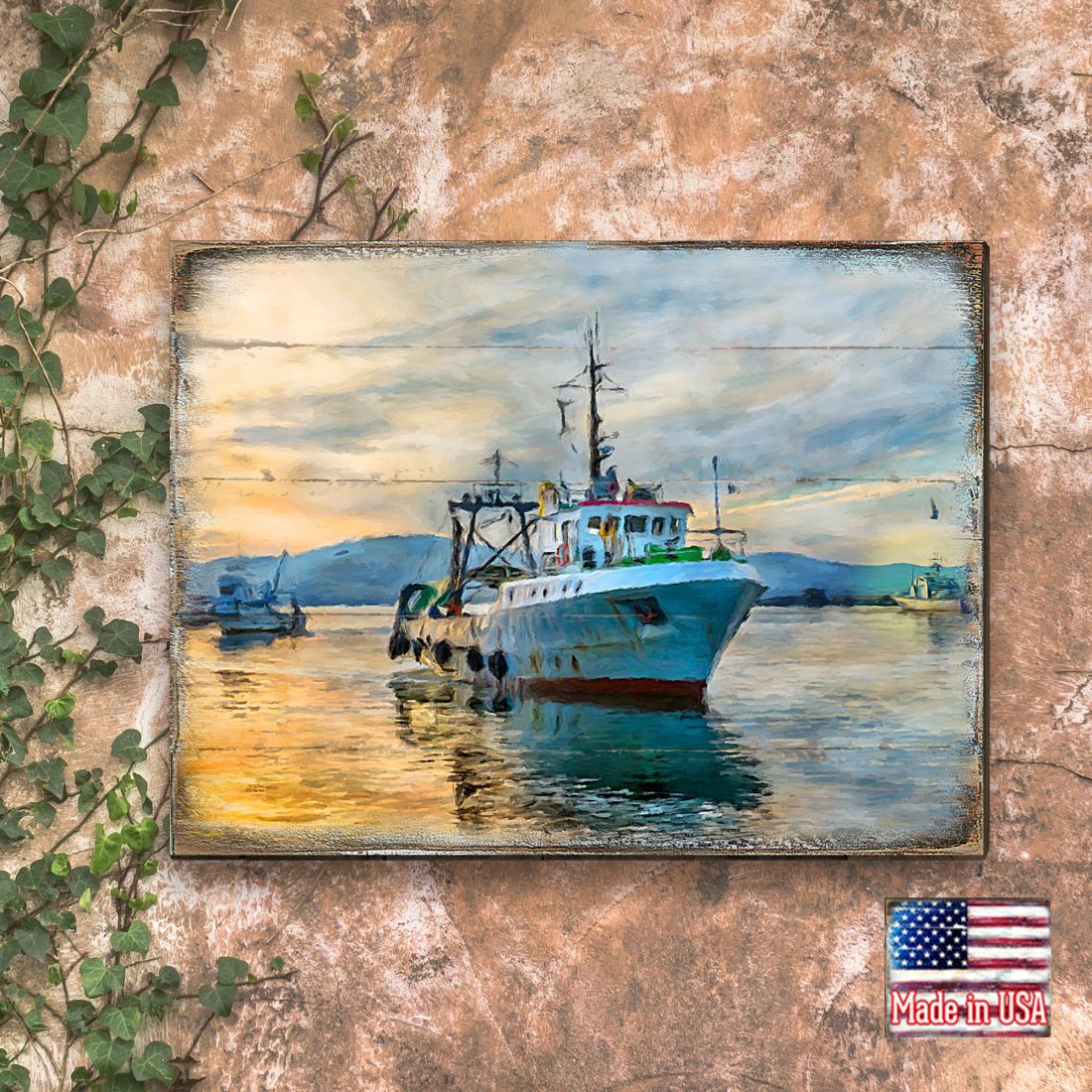 Fishing Boat Wood Wooden Coastal Wall Art by Nature Wonders - Coastal Sea-Life Decor - 95235B