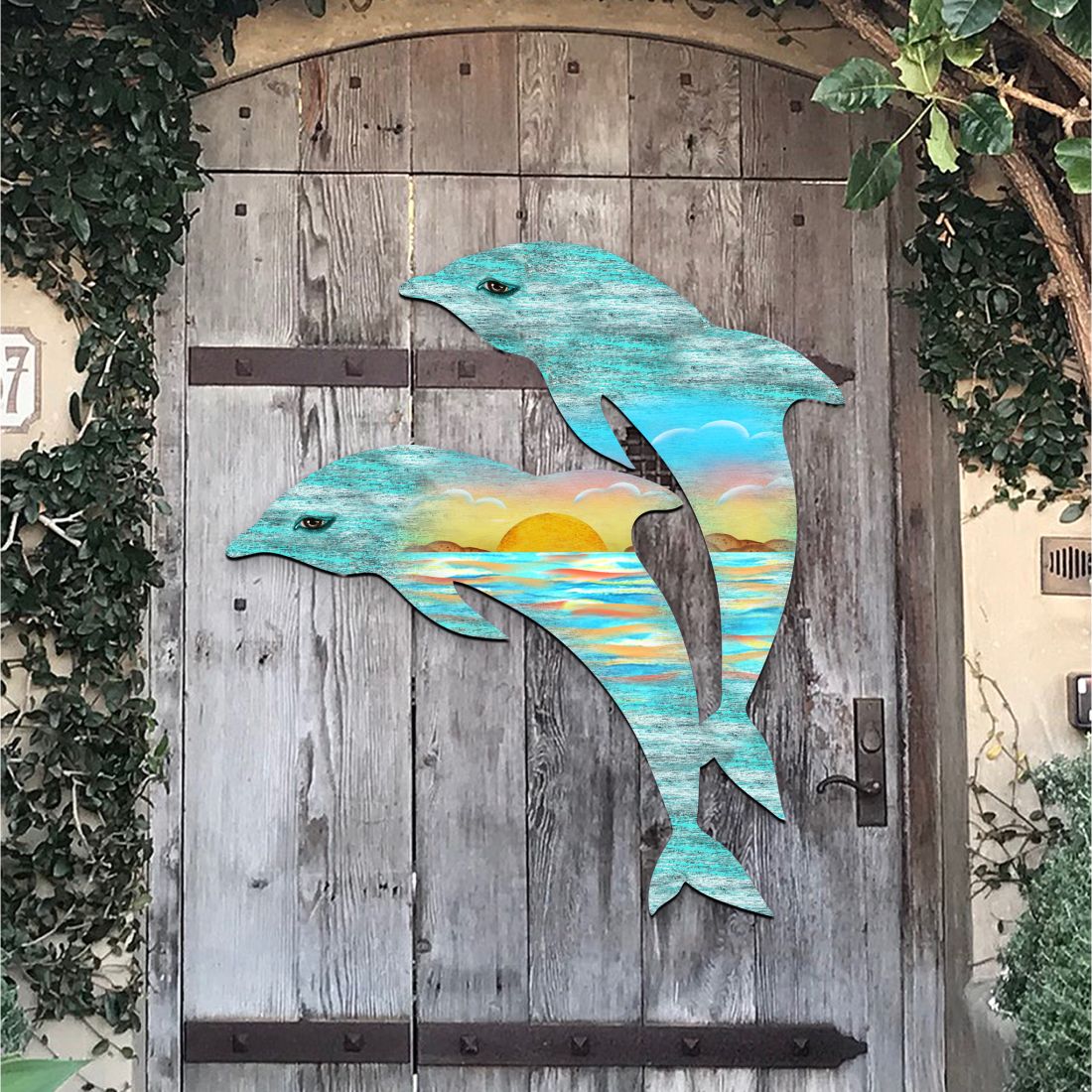 Dolphins Decorative Coastal Door Decor by G. DeBrekht - Coastal Holiday Decor - 8198519H