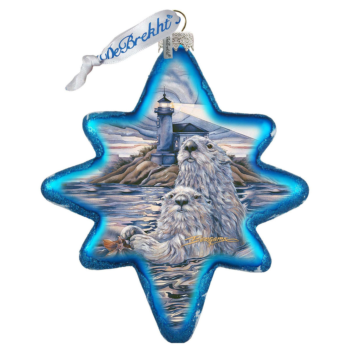 Adorno de cristal con forma de faro de nutria Starlight de J. Bergsma - Decoración navideña con motivos de vida silvestre - 755-572-JB