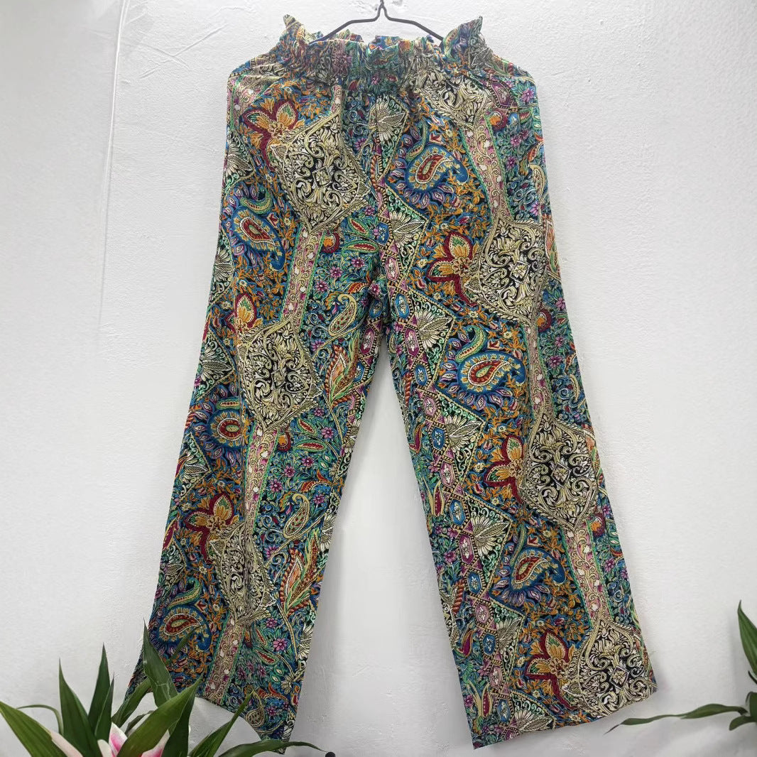 Pantalones anchos de mujer con estampado bohemio
