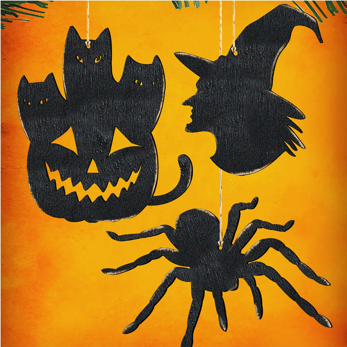 Adornos de madera para Halloween: calabaza, sombrero de bruja y araña (juego de 3) - Decoración de Halloween para Acción de Gracias - 8100186S3
