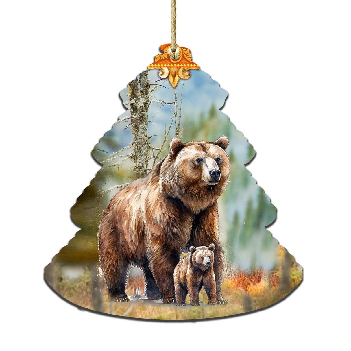 Adornos de madera para el árbol de Navidad de la familia Grizzly, de G.Debrekht - Decoración navideña con temática de vida silvestre - 870009