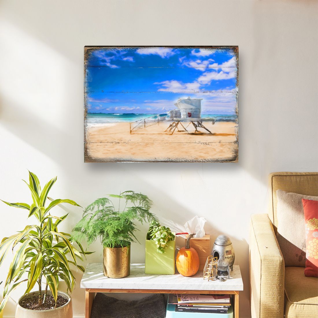 Torre de salvavidas de madera de Spady Beach, arte de pared costero de Nature Wonders - Decoración costera de vida marina - 95262B