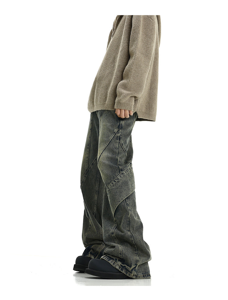 American Retro Distressed Yellow Mud Washed Jeans - Lootquake