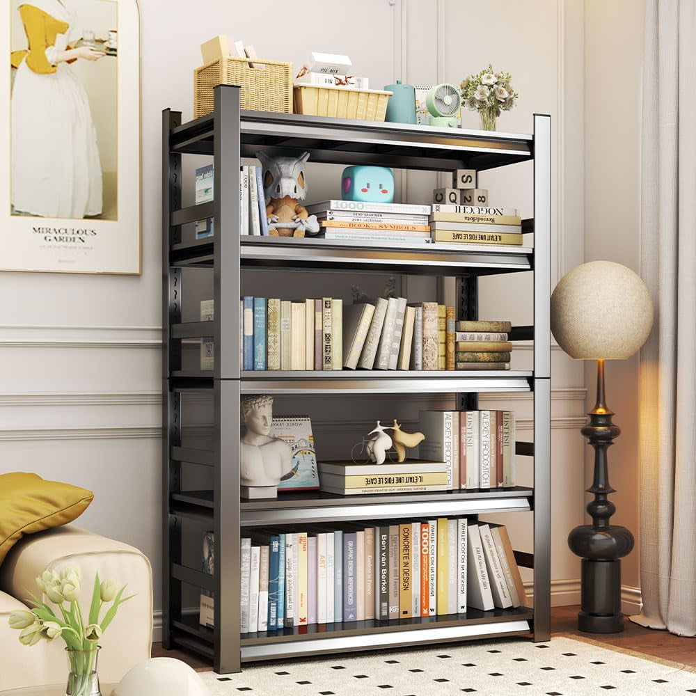 Book Shelf, 5 Tier Metal Wide Book Shelves, Heavy Duty Bookcase, Adjustable Bookshelf, Tall Book Shelf for Living Room & Bedroom and Library, Black Book Shelf (35.4" W*16" D*72" H)-0