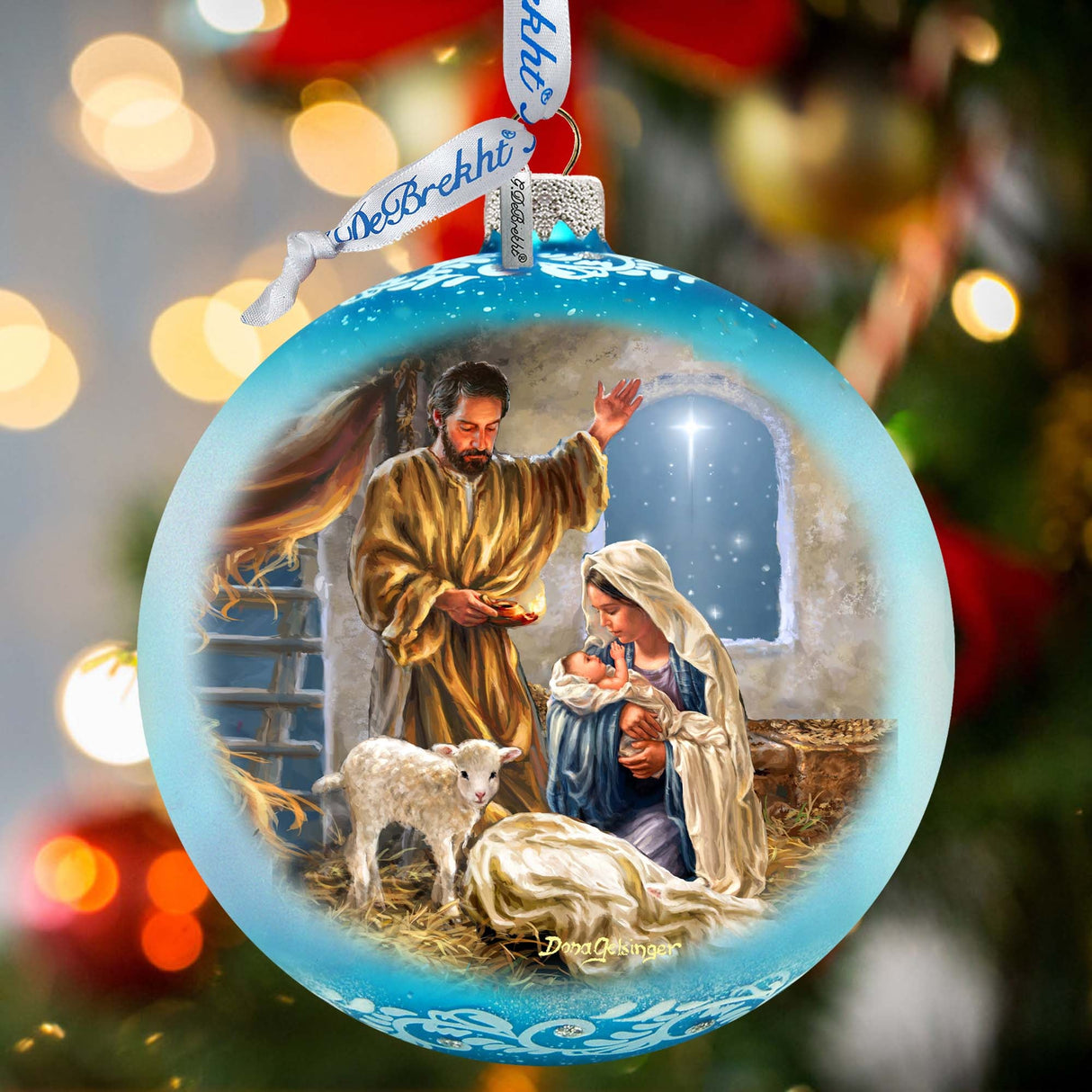 A Child is Born - Nativity Scene Large Glass Ornament by Art by D. Gelsinger- Nativity Holiday Decor - 73951