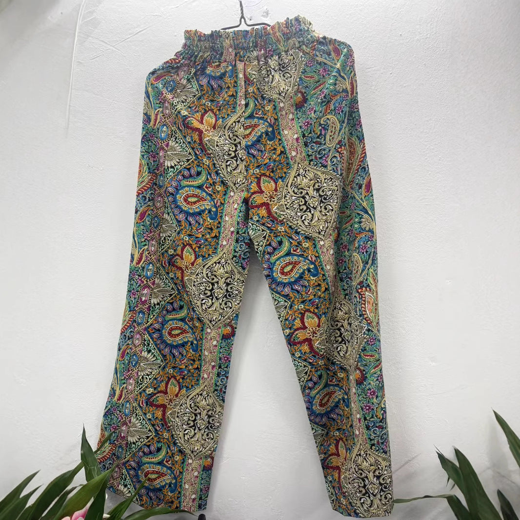 Pantalones anchos de mujer con estampado bohemio