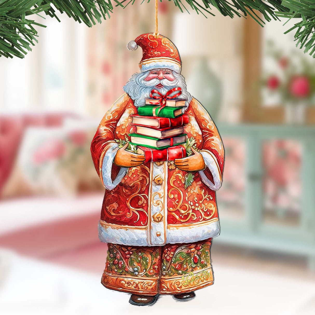 Adornos de madera de la colección de libros de Papá Noel de G. Debrekht - Decoración navideña de muñeco de nieve de Papá Noel - 8691405