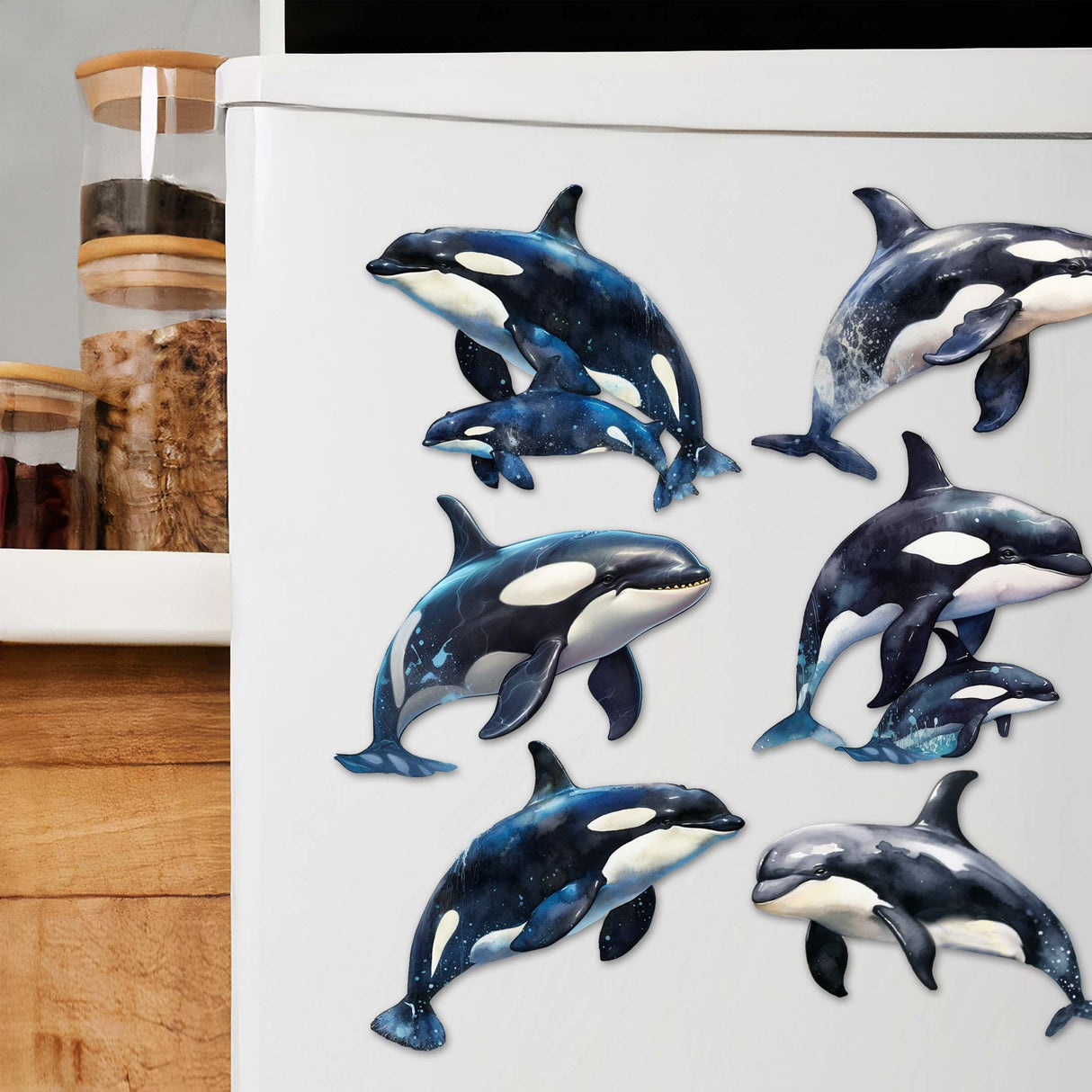Majestic Orcas Decorative Wooden Magnets Set of 6 by G. Debrekht - Wildlife Coastal Decor - 8090102G-S6