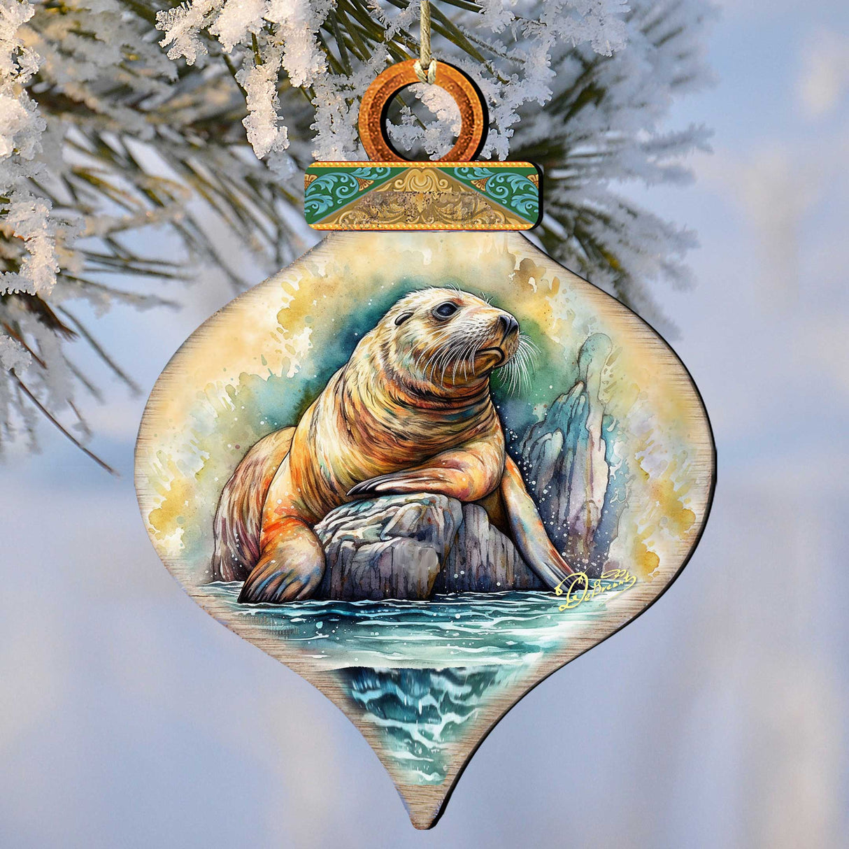 Coastal Sea Lion Wooden Ornaments by G.Debrekht - Wildlife Holiday Decor - 8710126