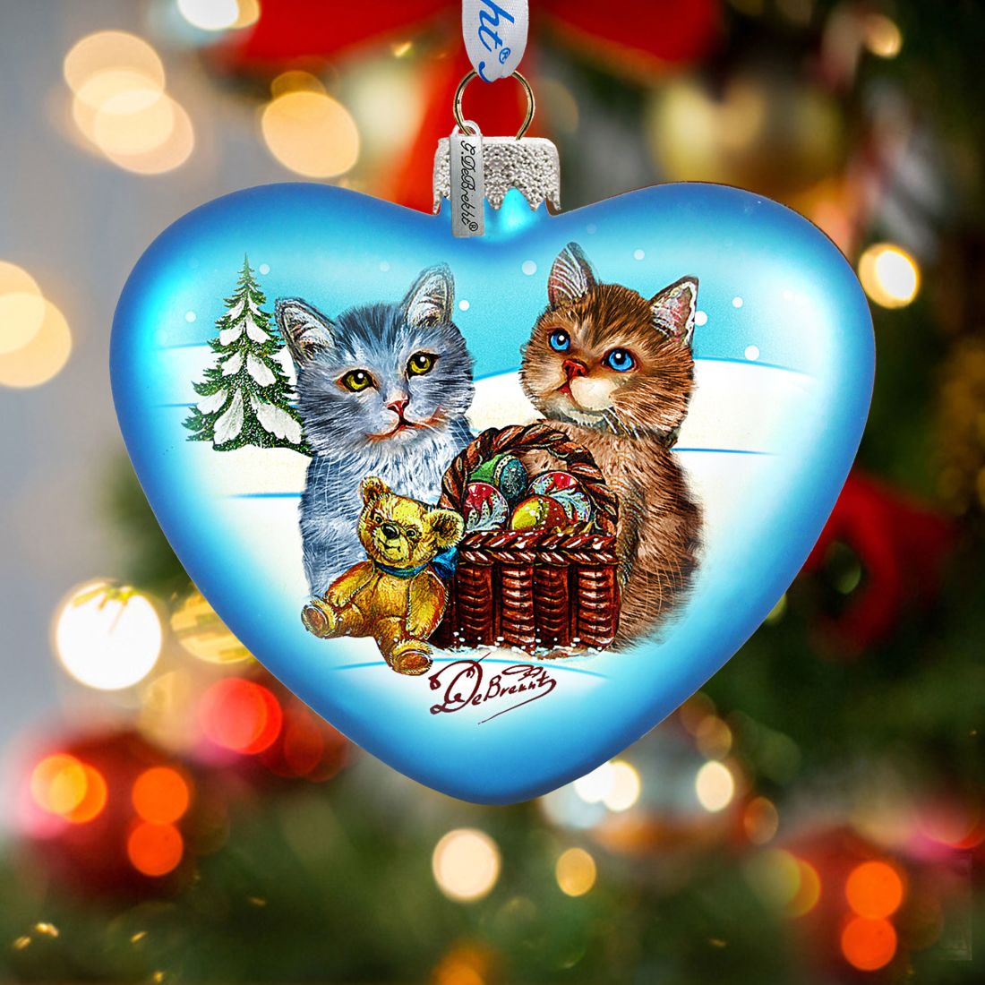 Kitty Cats Love Heart Glass Ornament by G. DeBrekht - Christmas Decor - 753-001