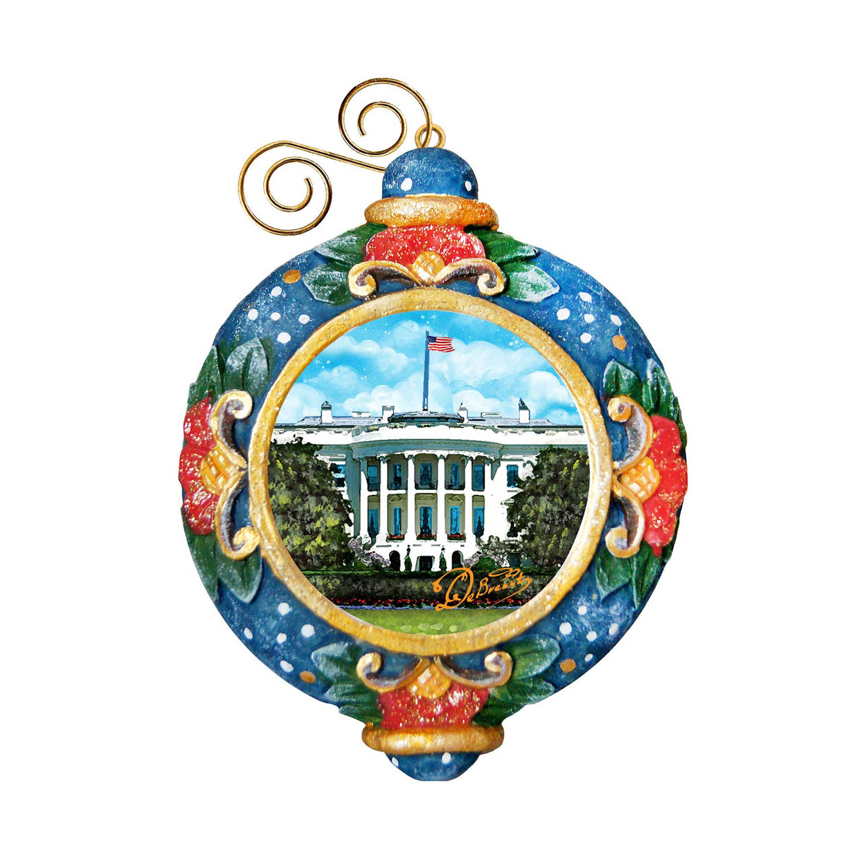 White House Sculpted Hand-Painted Christmas Ornament by G. DeBrekht - American Christmas Decor - 6103402