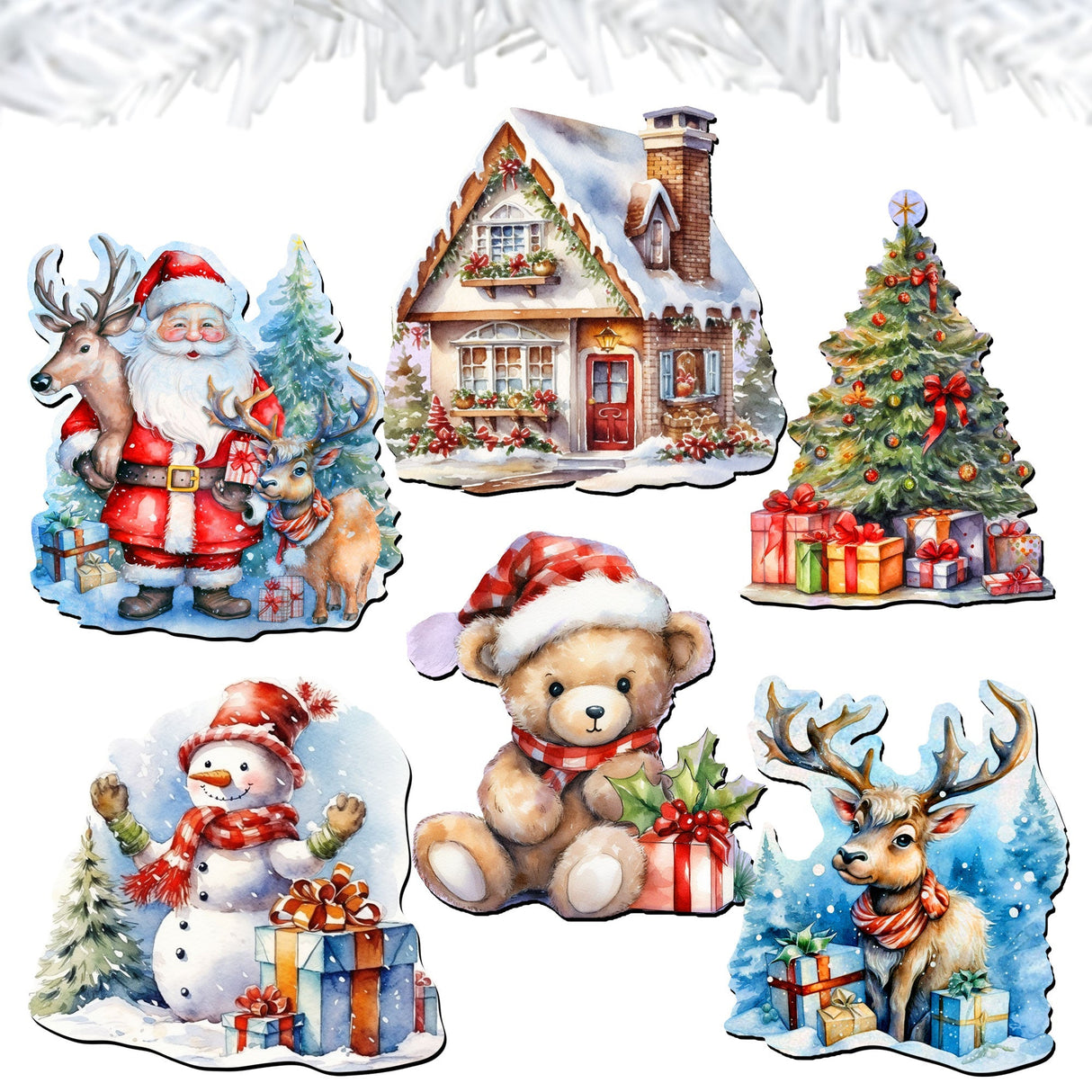 Christmas Is Here Decorative Wooden Clip-on Ornaments Set of 6 by G. Debrekht - Christmas Decor - 8090028C-S6